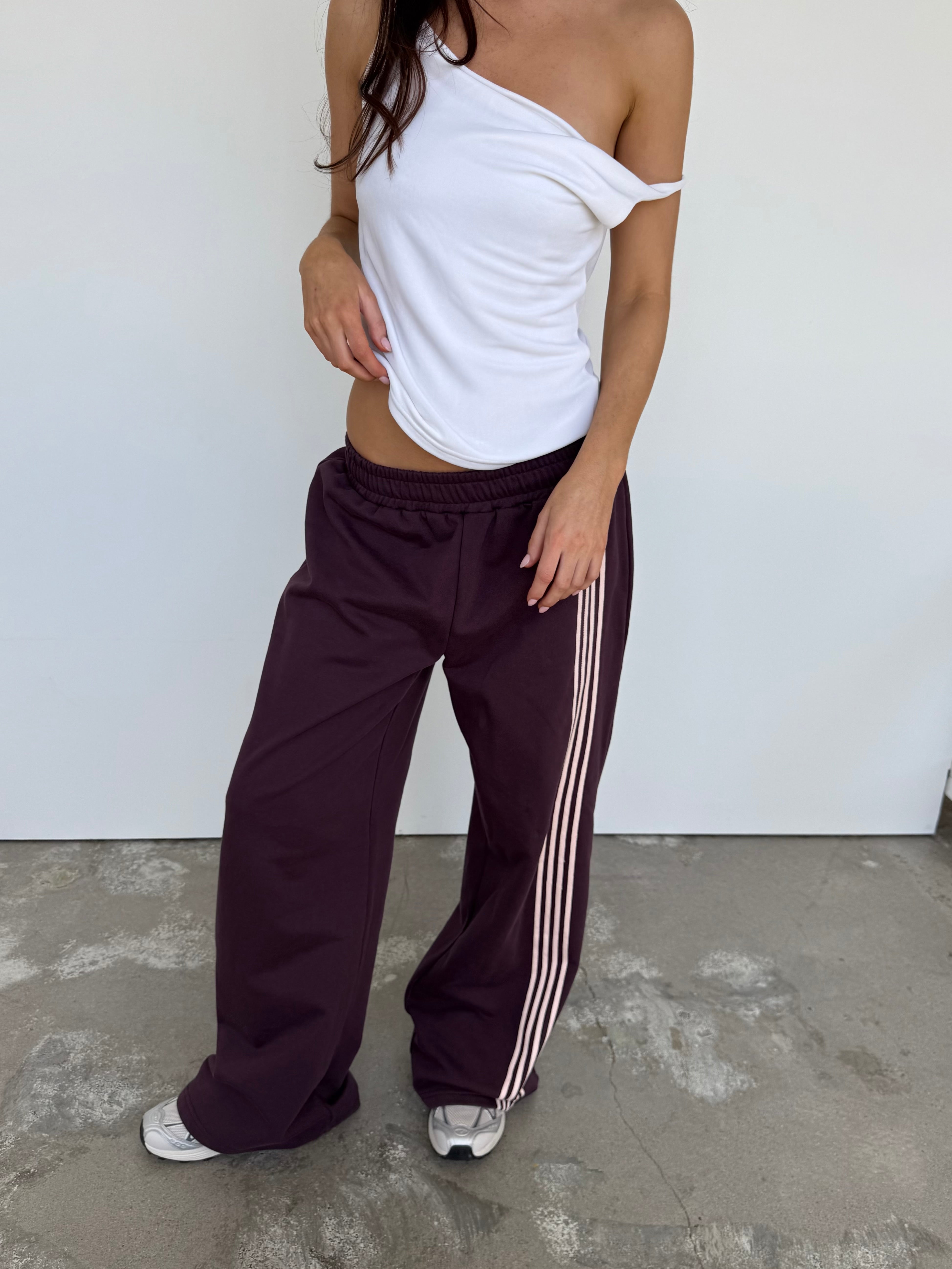 Asymmetric Stripe Track Pant -  Plum