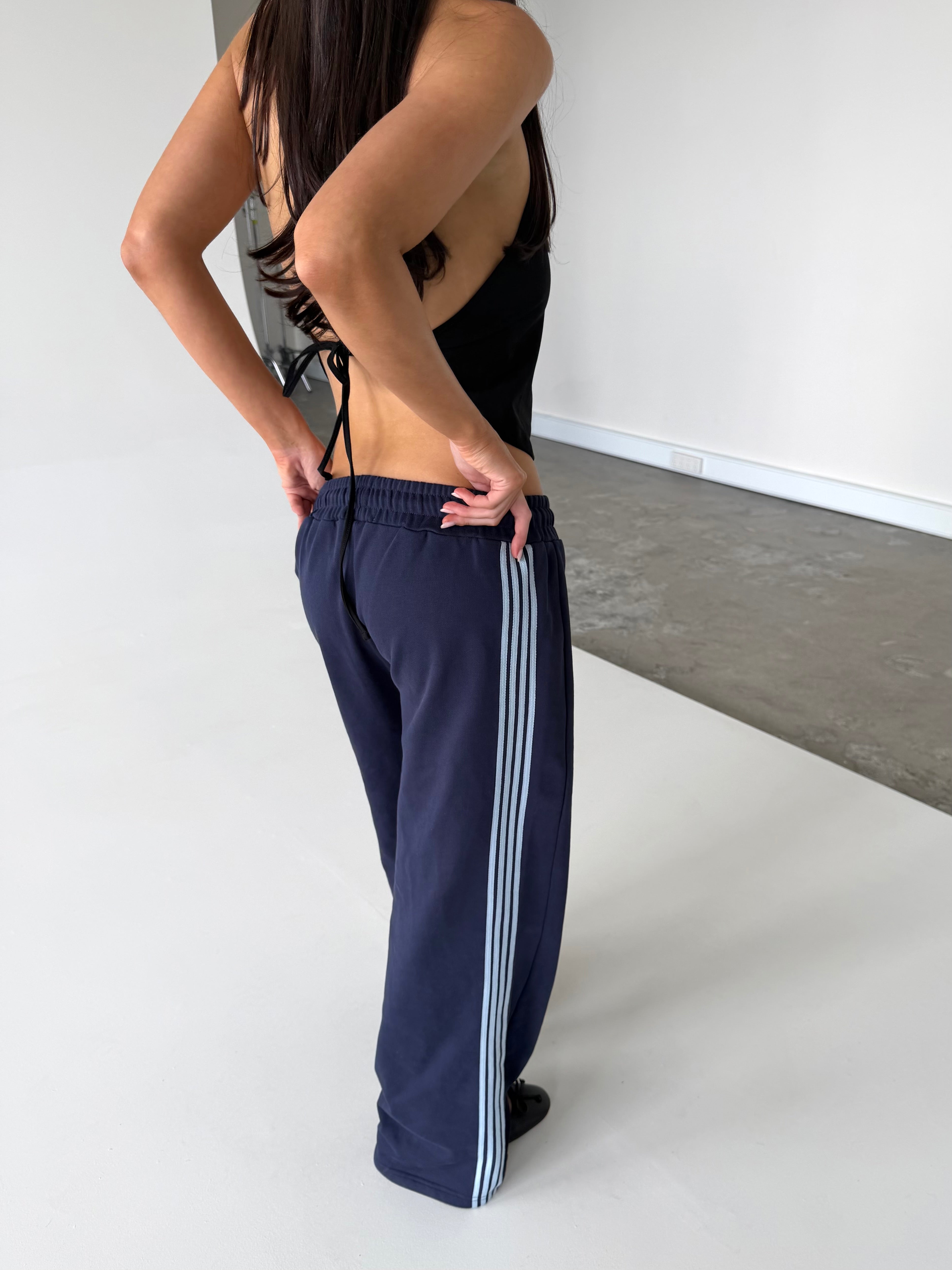 Asymmetric Stripe Track Pant - Navy