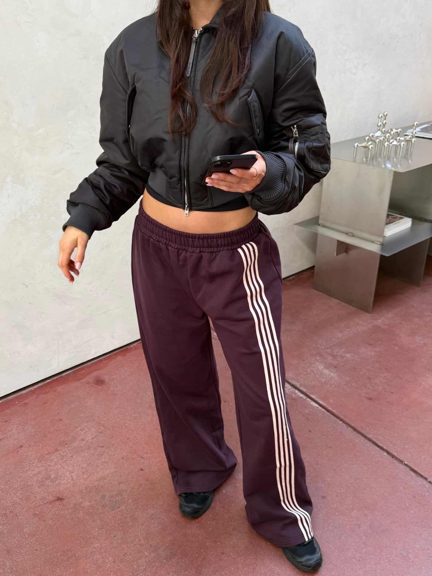 Asymmetric Stripe Track Pant -  Plum