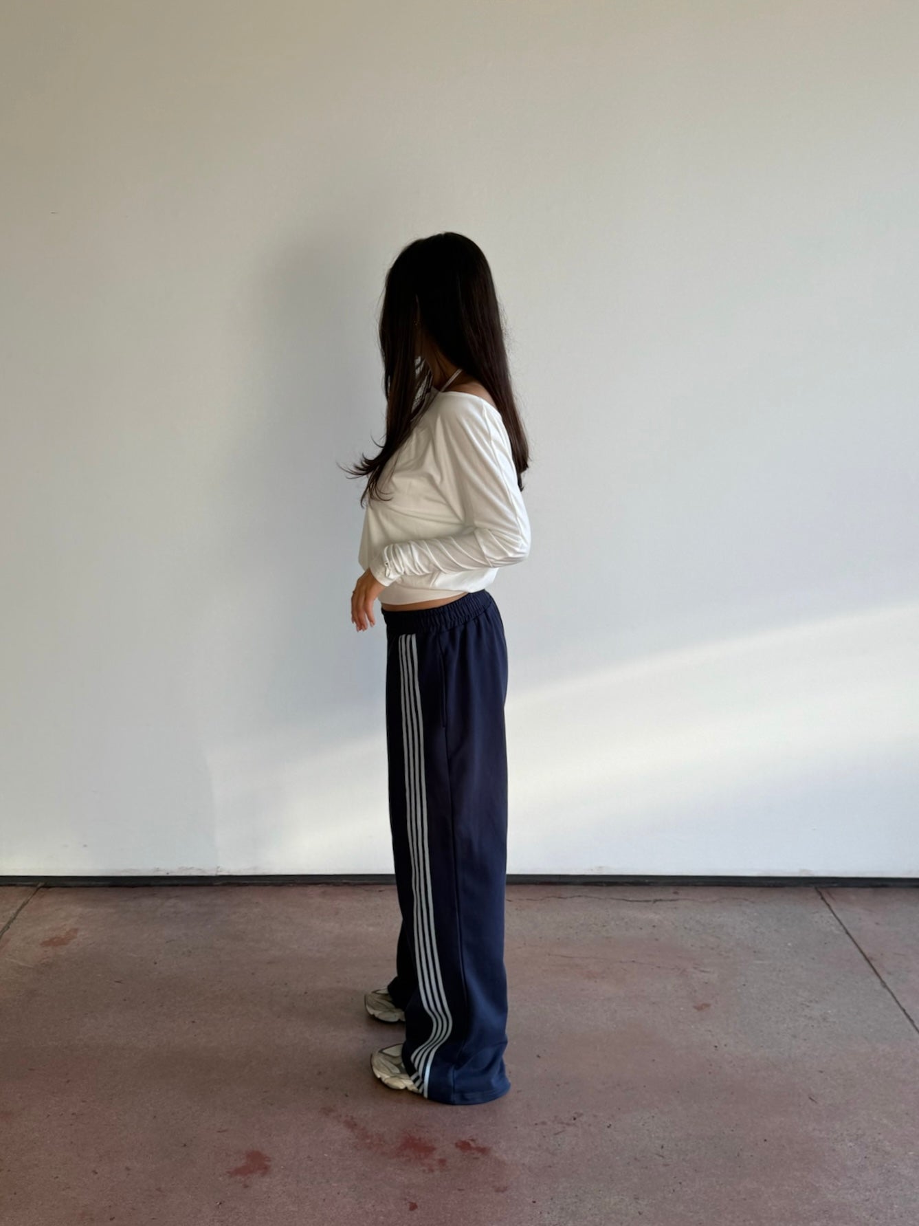 Asymmetric Stripe Track Pant - Navy
