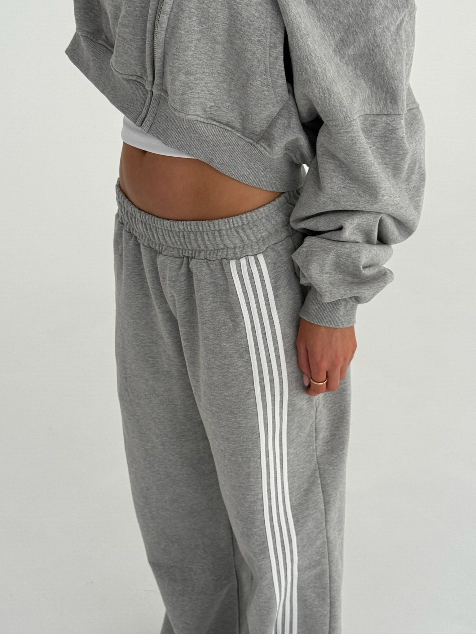 Asymmetric Stripe Track Pant - Grey