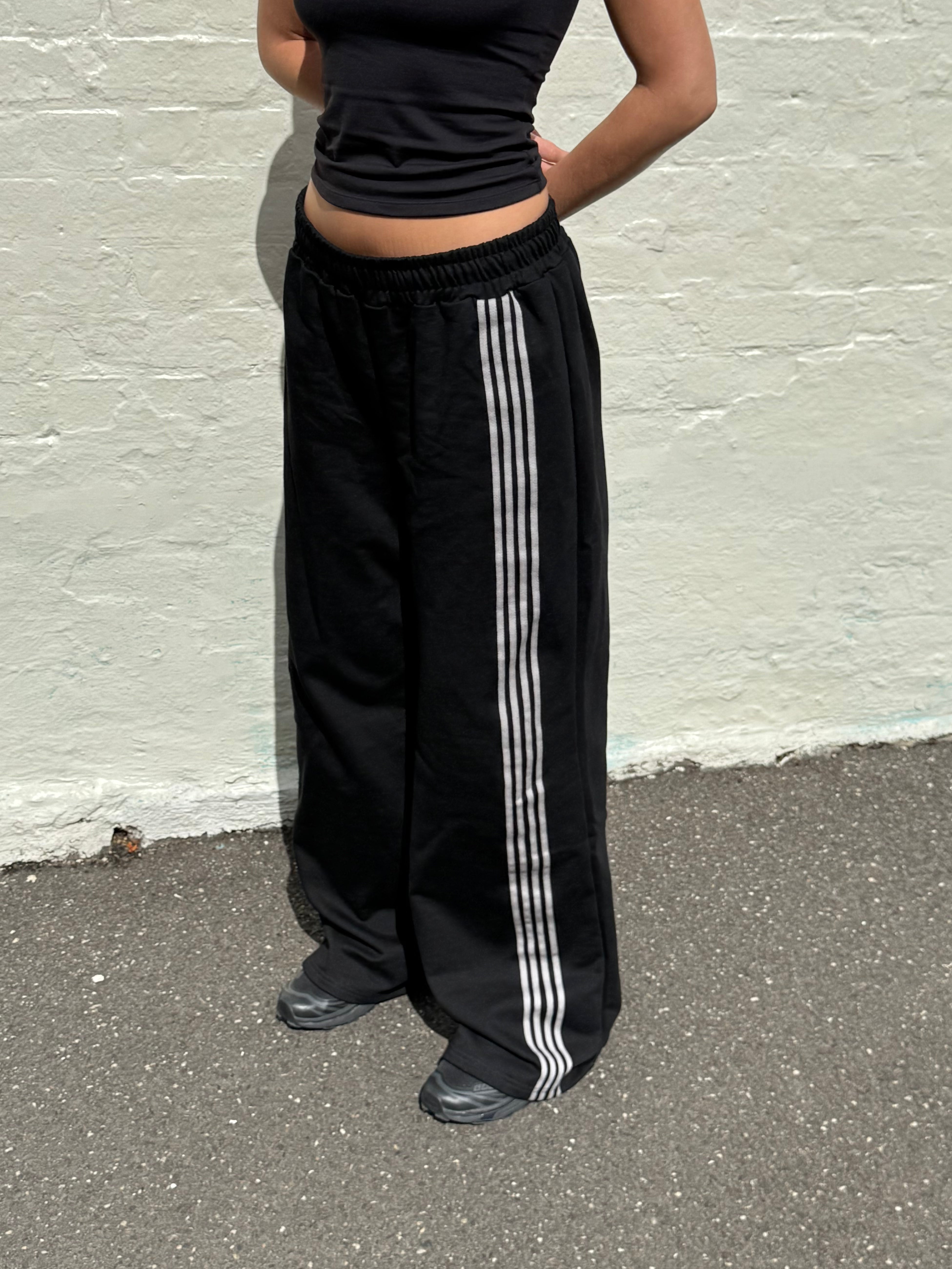 Asymmetric Stripe Track Pant - Black