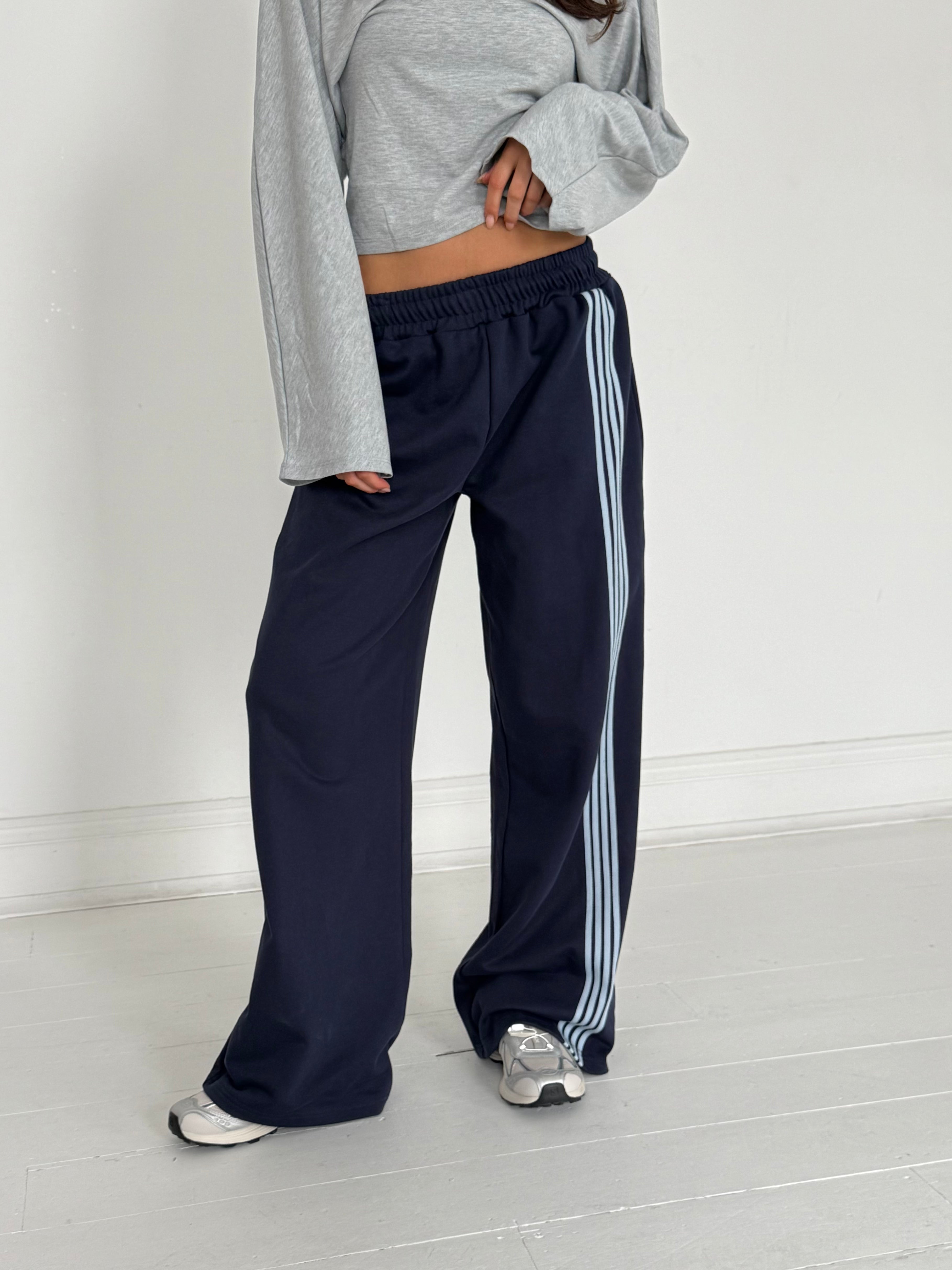 Asymmetric Stripe Track Pant - Navy