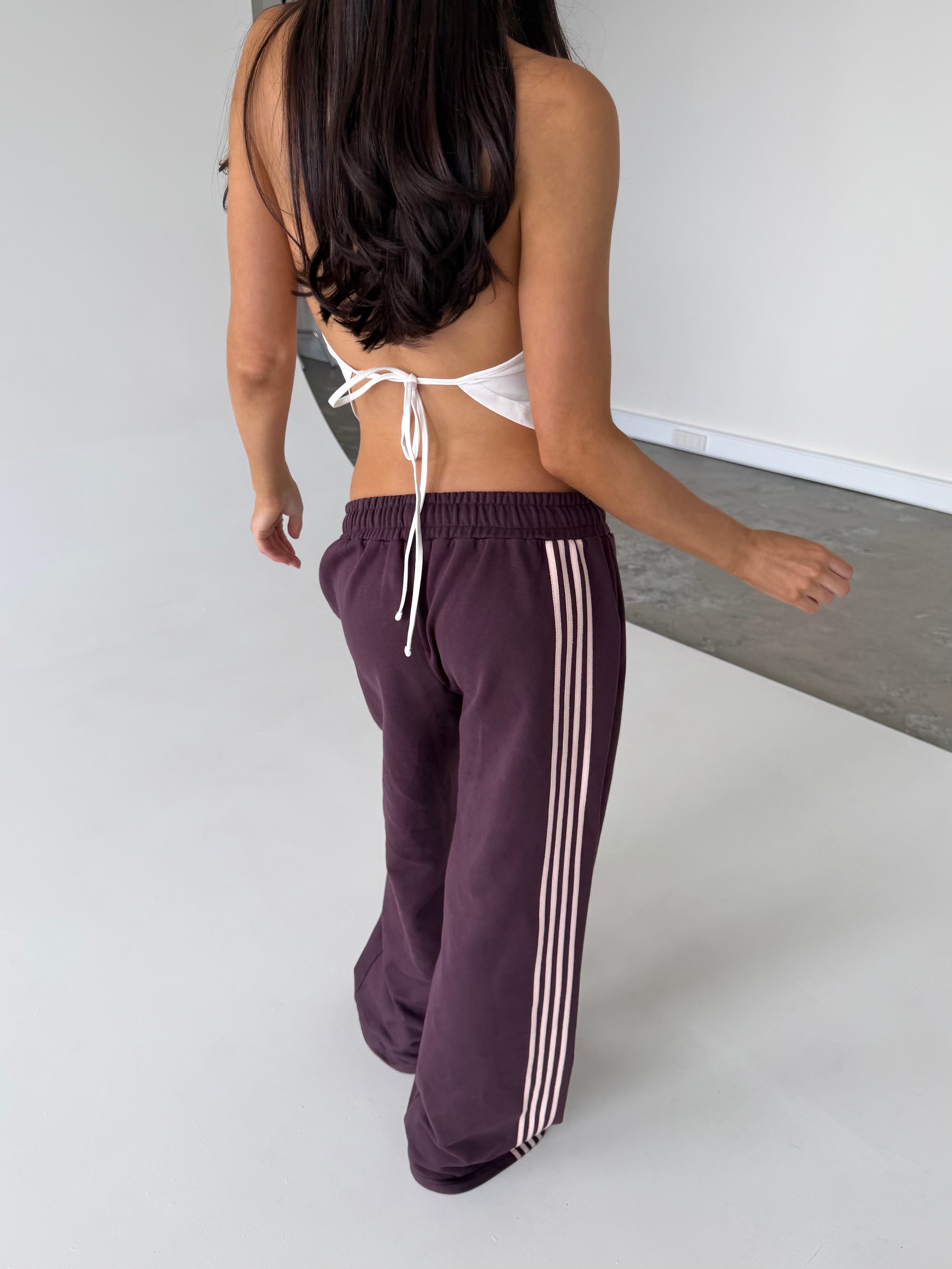 Asymmetric Stripe Track Pant -  Plum
