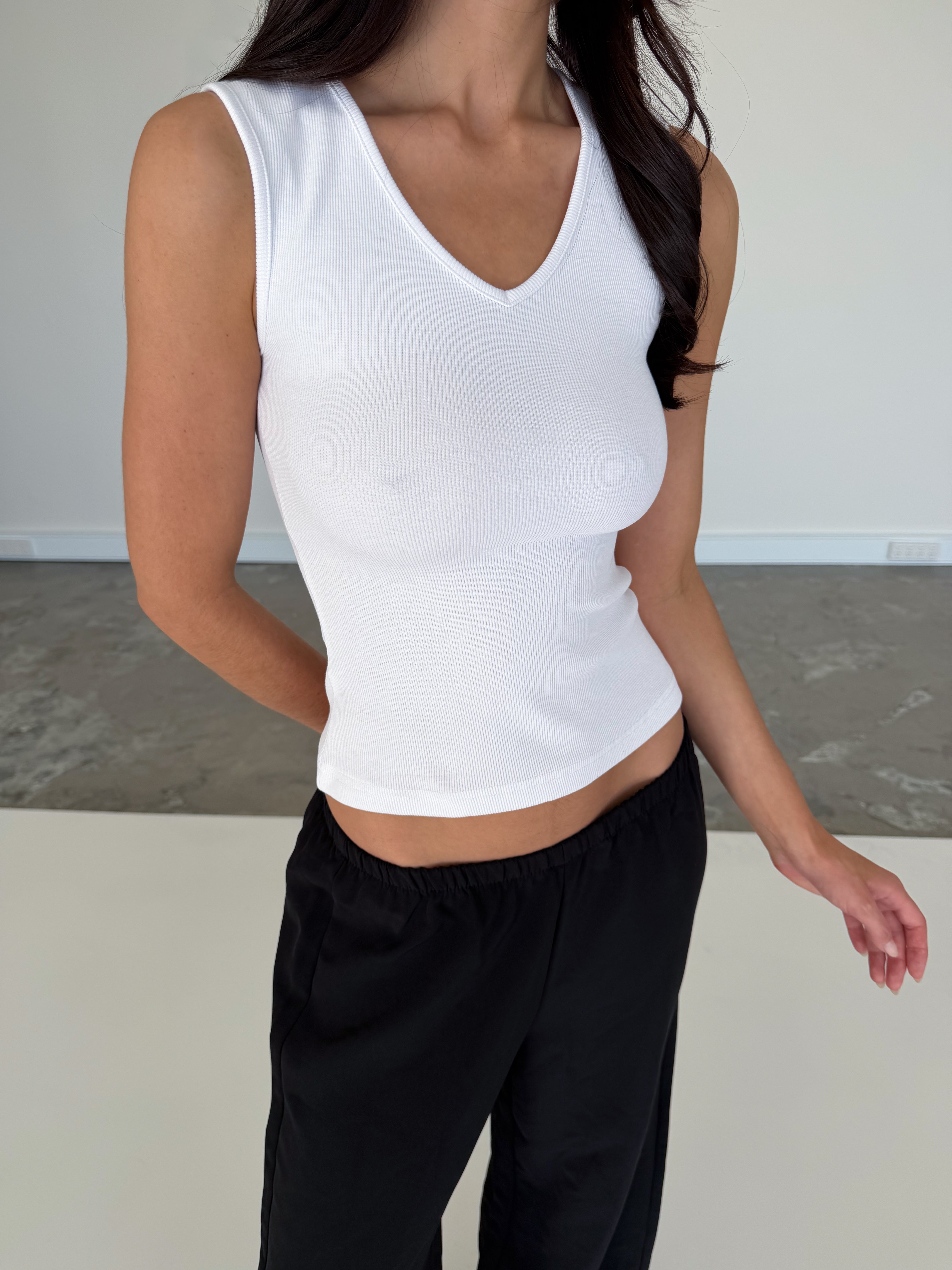 V Neck Tank - White